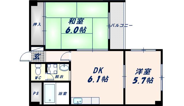 グロースパシフィック長田(2DK/5階)の間取り写真