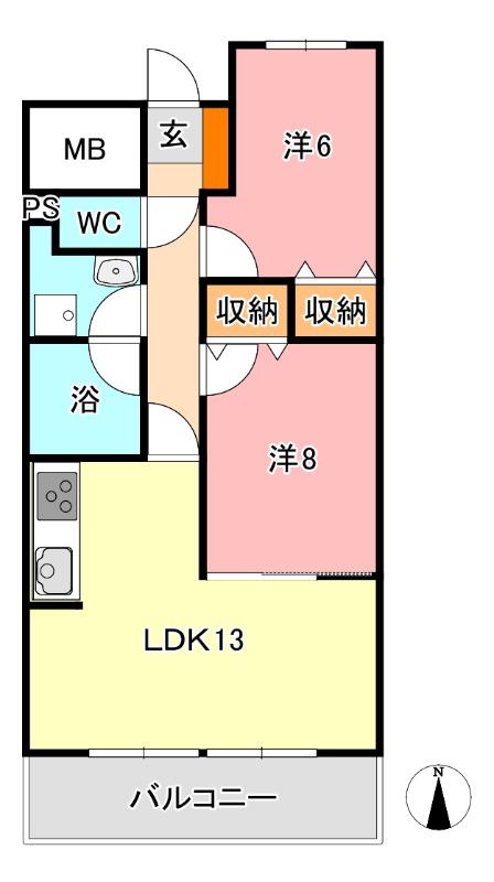 クレール野田(2LDK/4階)の間取り写真