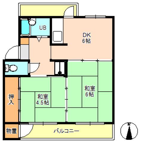 観音アパートC9号棟(2DK/1階)の間取り写真