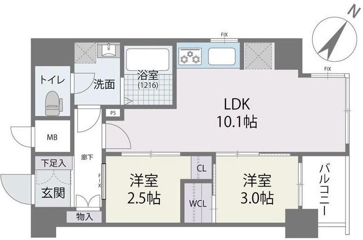 B/UNITY KIYOKAWA(2LDK/6階)の間取り写真
