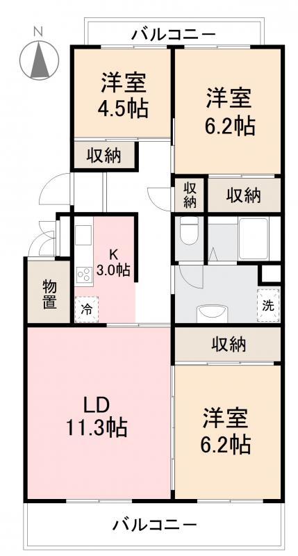 KSB三条I・II(3LDK/3階)の間取り写真