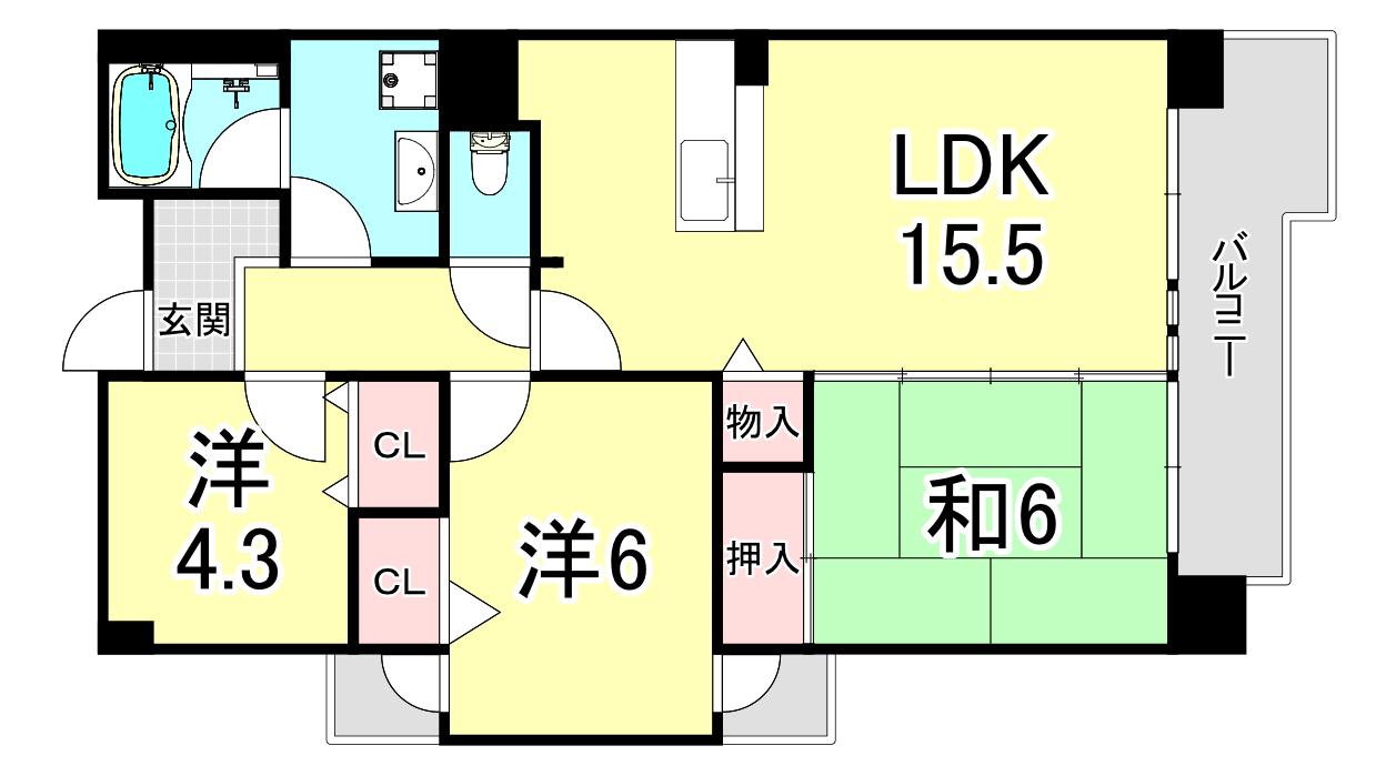 パレ清水が丘(3LDK/3階)の間取り写真
