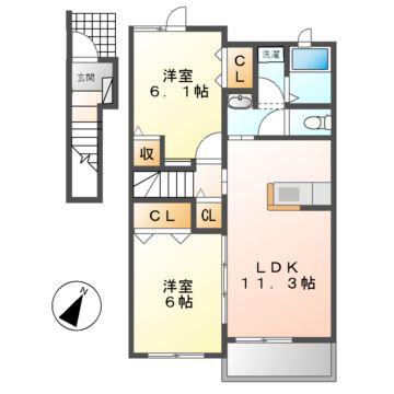 メゾンララリ(2LDK/2階)の間取り写真