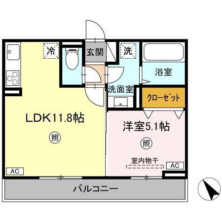 DーROOM N(1LDK/2階)の間取り写真