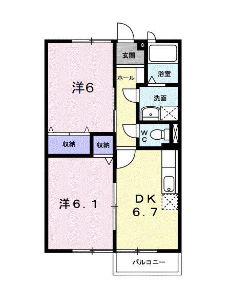 ニューエルディム三光B(2DK/2階)の間取り写真