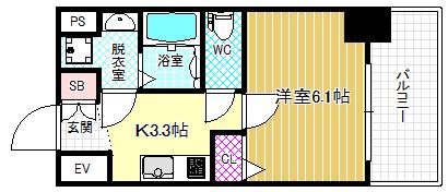 レジデンス 福島(1K/3階)の間取り写真