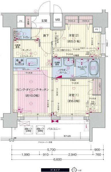 プレサンス錦プレミアム(2LDK/13階)の間取り写真