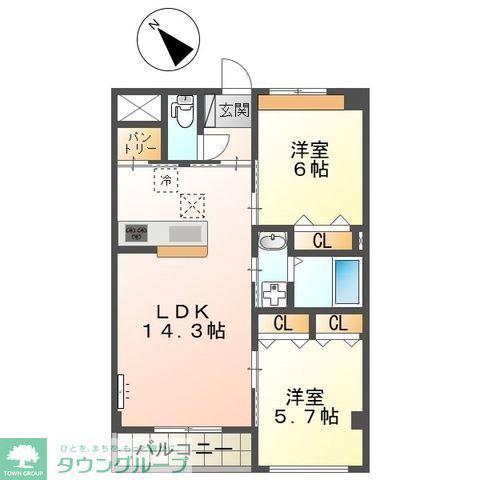 SUNSHINE RESIDENCE(2LDK/2階)の間取り写真