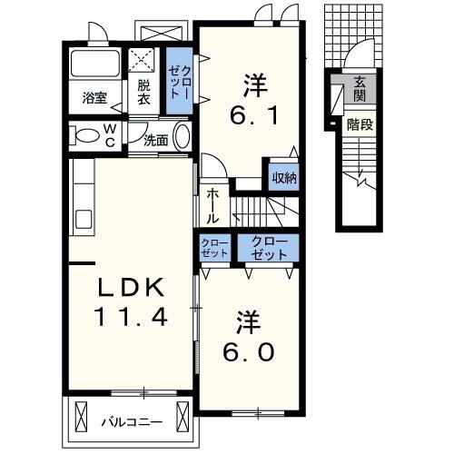 フォンテーヌI(2LDK/2階)の間取り写真