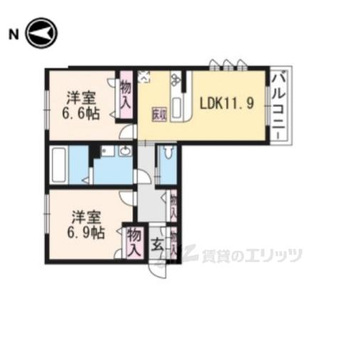 神楽コート上桂(2LDK/1階)の間取り写真