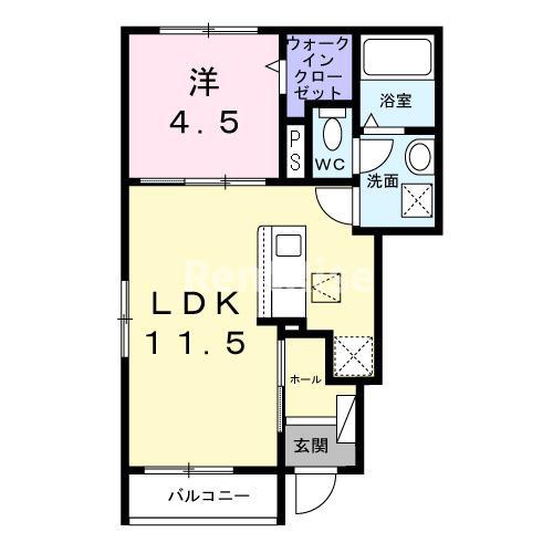 ヒカルサ江南宮後(1LDK/1階)の間取り写真