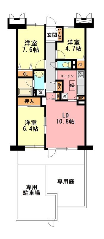 レックスハイツ本厚木(3LDK/1階)の間取り写真
