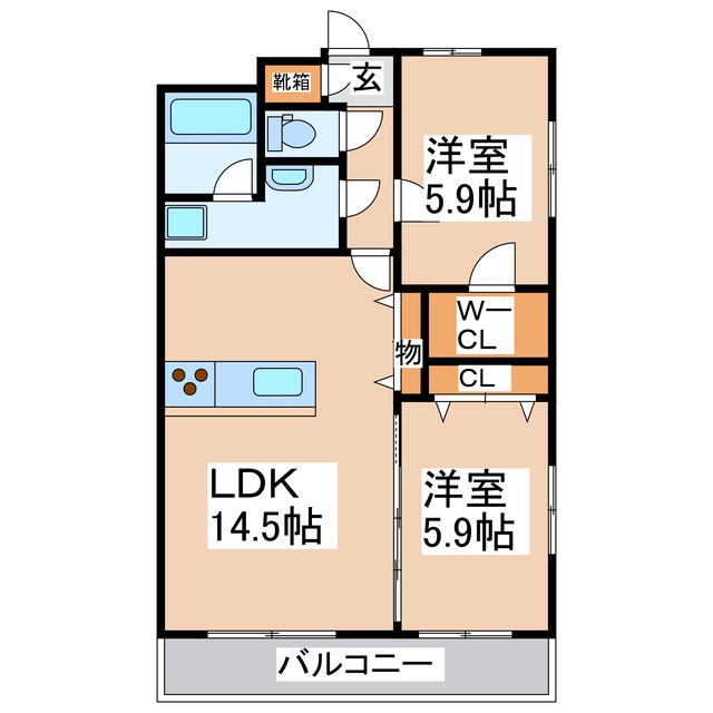 エトワール幸田(2LDK/8階)の間取り写真
