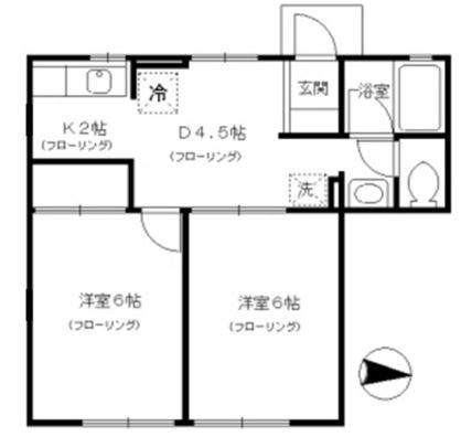 エクセレントタウンB棟(2DK/1階)の間取り写真