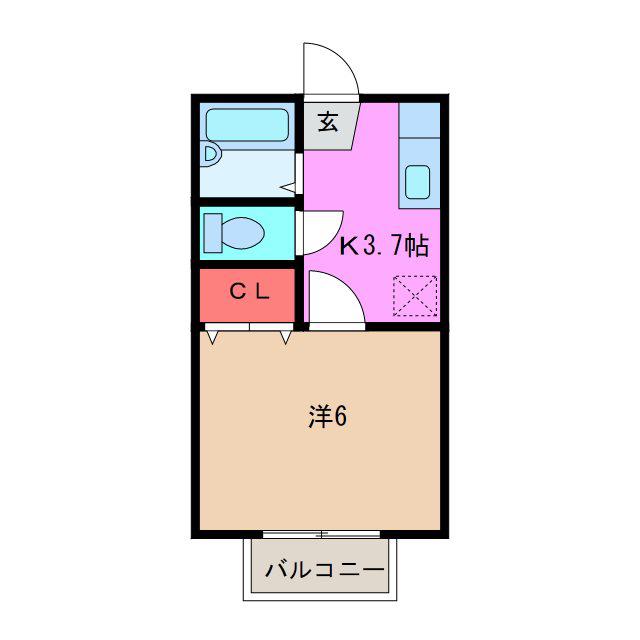 グリーンハート(1K/2階)の間取り写真