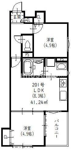 ラモーナ佃I(2LDK/1階)の間取り写真