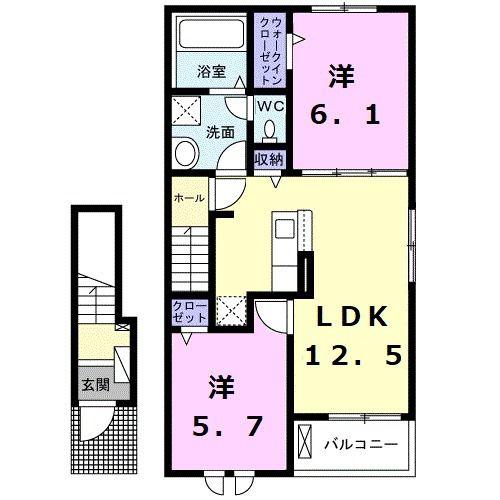 ペイサージュNKII(2LDK/2階)の間取り写真