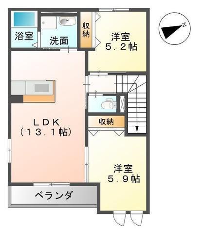 カーサ ドゥーエ(2LDK/2階)の間取り写真