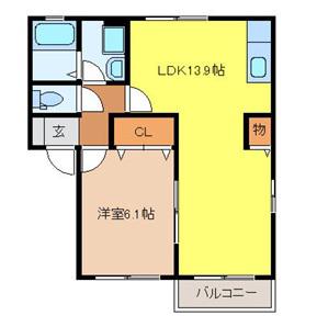 ルシエール的形(1LDK/1階)の間取り写真