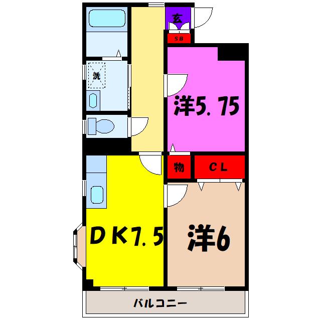 レジデンスミサワII(2DK/3階)の間取り写真