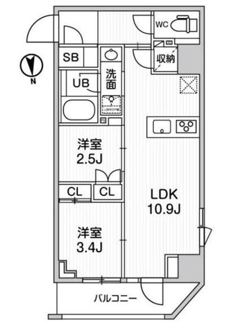 ニド新御徒町(2LDK/3階)の間取り写真