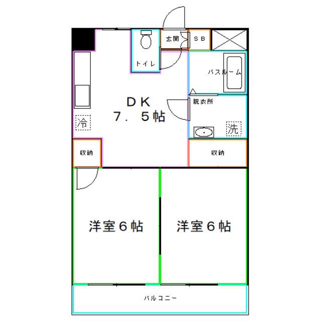 パティオ仲町(2DK/1階)の間取り写真