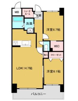 シャルマン庚午北(2LDK/9階)の間取り写真