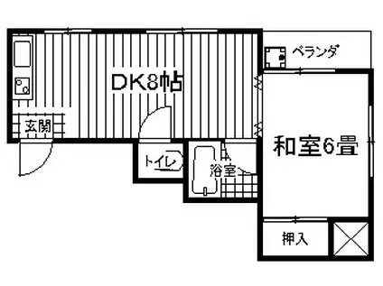 エレベーター・システムキッチン付マンション(1DK/2階)の間取り写真