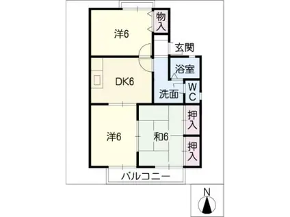 エスポワール三宝(3DK/2階)の間取り写真