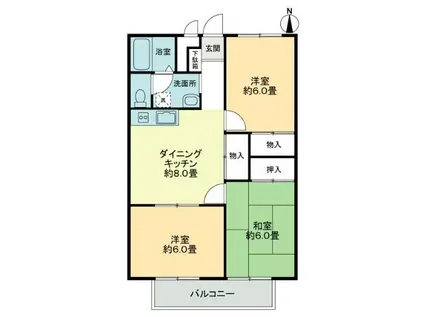 フォブール大高A棟(3DK/2階)の間取り写真