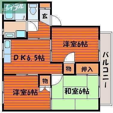 メゾニティーブラッサムD(3DK/2階)の間取り写真