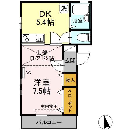 ハイツ夷山(1SDK/2階)の間取り写真