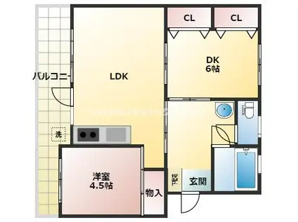 ユウネクスト小松(2LDK/4階)の間取り写真