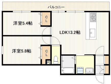 シャンクス屋代(2LDK/1階)の間取り写真