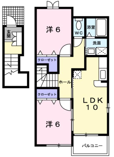 サンフローラI(2LDK/2階)の間取り写真