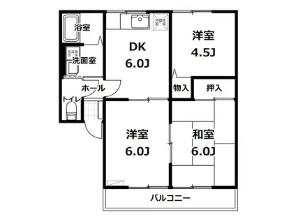 シティハイムメロディー(3DK/2階)の間取り写真