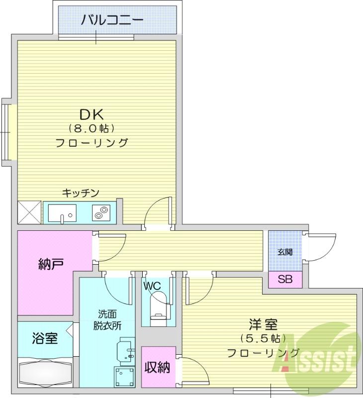 ジュネスSK B棟(1DK/2階)の間取り写真