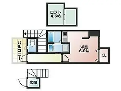 あんしん浜寺公園町(1K/2階)の間取り写真