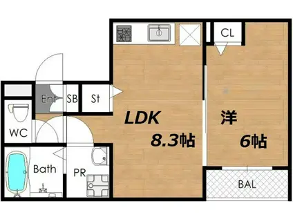 メゾンみけ(1LDK/3階)の間取り写真