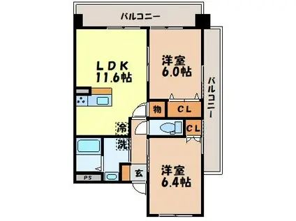 フォルトゥーナ美坂(2LDK/5階)の間取り写真