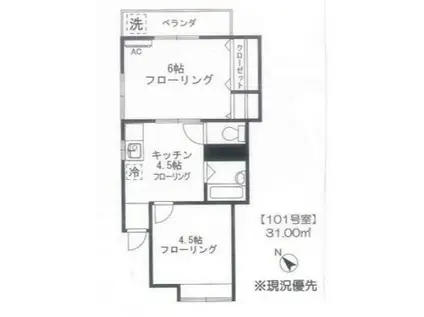 杉本ハイツ(2K/1階)の間取り写真