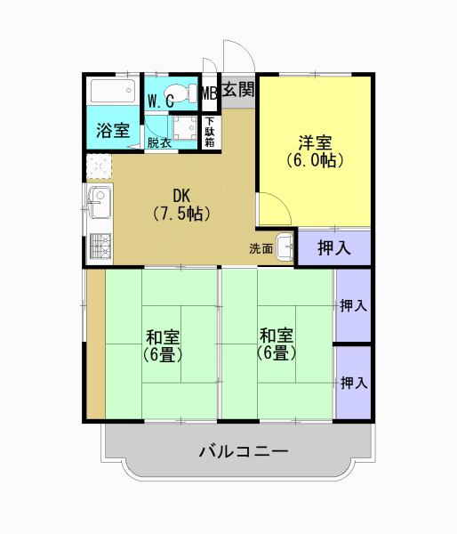 第2ハイデンス吉野(3DK/1階)の間取り写真