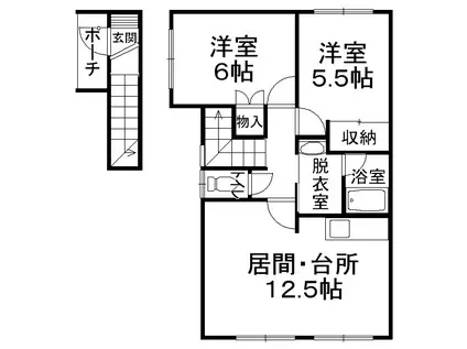 JR根室本線 帯広駅 徒歩35分 2階建 築33年(2LDK/2階)の間取り写真