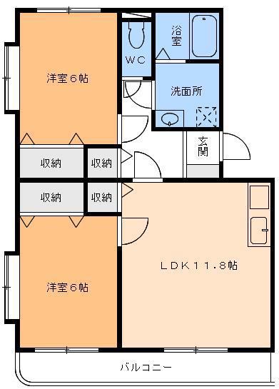 マンション坊ちゃん(2LDK/2階)の間取り写真