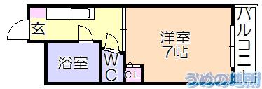 アレグリア久留米(1K/3階)の間取り写真