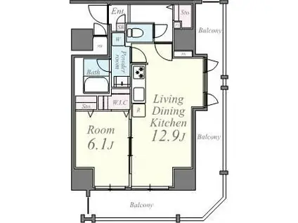 グランドール文京(1LDK/6階)の間取り写真