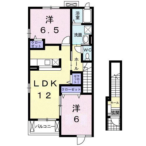 グランデカーサE(2LDK/2階)の間取り写真