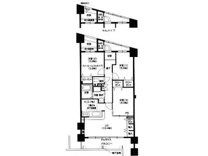 グラシア久宝園(3LDK/5階)の間取り写真