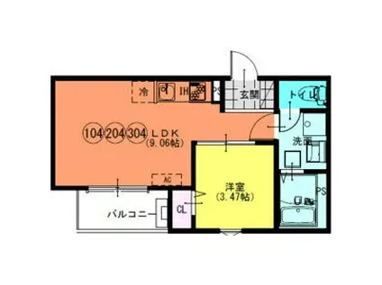 FSTYLE八尾北久宝寺(1LDK/3階)の間取り写真