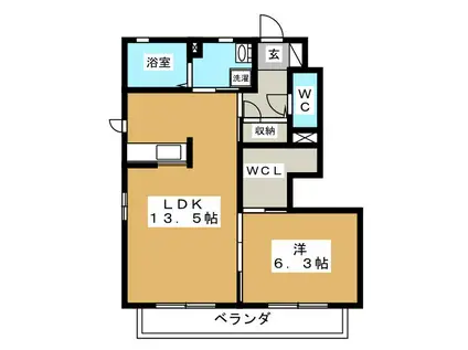 ラ・ミノール関ヶ原 B(1LDK/1階)の間取り写真